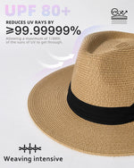 Load image into Gallery viewer, FURTALK Womens Mens Wide Brim Straw Panama Hat Fedora Summer Beach Sun Hat UPF Straw Hat for Women Khaki
