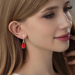Load image into Gallery viewer, Austrian Crystal Teardrop Dangle Drop Earrings for Women 14K Gold Plated Hypoallergenic Jewelry Gift (Red)
