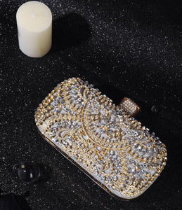 Covelin Women's Rhinestone Decorated Evening Bag, Tote Shoulder Crossbody Handbag with Chain (Silver)