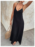 Load image into Gallery viewer, Verdusa Women's Backless Cami Dress Long Maxi Linen Dresses Summer Resort Wear Beach Outfits Sun Dress Black X-Small
