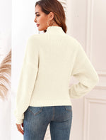 Load image into Gallery viewer, ZAFUL Women's Cropped Turtleneck Sweater Lantern Sleeve Ribbed Knit Pullover Sweater Jumper (0-White, S)
