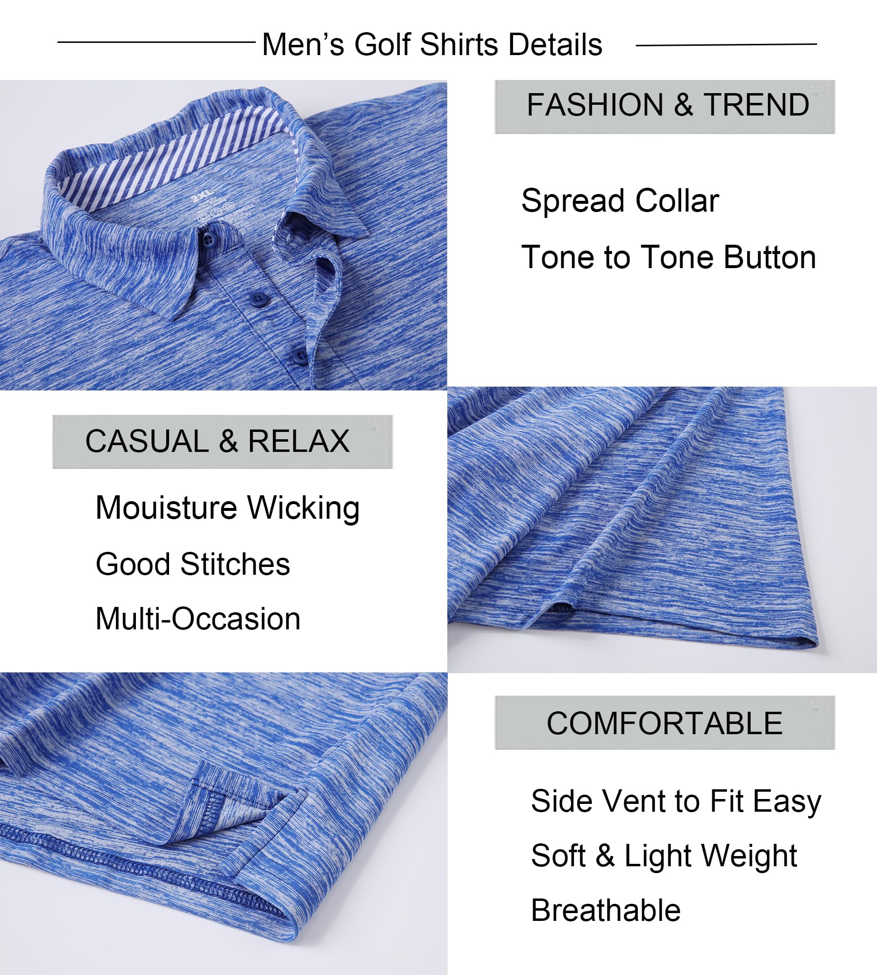 Alex Vando Mens Golf Shirt Moisture Wicking Quick-Dry Short Sleeve Casual Polo Shirts for Men,Blue,M