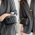 Load image into Gallery viewer, DORIS&amp;JACKY Small Quilted Square Box Crossbody Purse For Women Designer Mini Top Handle Pouch Purse With Metal Chain Strap (1-Black)
