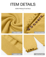 Load image into Gallery viewer, BTFBM Womens Sweaters Fall Winter Clothes 2025 Long Sleeve Button Down Ruffle Crew Neck Casual Knitted Pullover Tops(Solid Yellow, Small)
