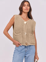 Load image into Gallery viewer, ANRABESS Women Chunky Knit Sweater Vest Button Down Casual Sleeveless Cardigan with Pockets Spring Trendy Outfits 2025 Khaki Small
