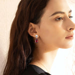 Load image into Gallery viewer, YAMI Pearl Earrings for Women, 925 Sterling Silver Birthstone Teardrop Stud Dangle Earrings, Created Garnet Pear Shaped Zircon Drop Earrings, 8-8.5MM Freshwater Cultured Pearl Jewelry
