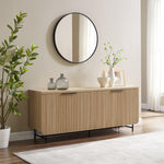 Load image into Gallery viewer, Walker Edison Modern Reema Scandinavian Fluted 4-Door Kitchen Storage Sideboard Buffet Cabinet Console, 69 Inch, Coastal Oak
