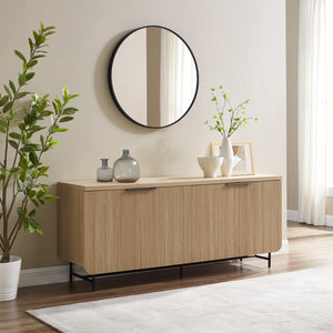Walker Edison Modern Reema Scandinavian Fluted 4-Door Kitchen Storage Sideboard Buffet Cabinet Console, 69 Inch, Coastal Oak