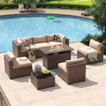 Load image into Gallery viewer, Aoxun 8 Piece Patio Furniture Set with 44” Fire Pit Table Wicker Rattan Outdoor Sectional Sofa Set with Coffee Table and Thickened Cushions, Beige (Waterproof Cover Included)
