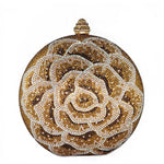 Load image into Gallery viewer, Boutique De FGG Round Flower Clutch Purse Women Rose Crystal Evening Bag Party Floral Rhinestone Clutch Wedding Handbag,Mini,Gold
