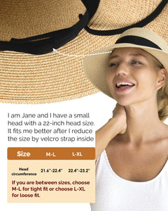 FURTALK Womens Beach Sun Straw Hat UV UPF 80+ Travel Foldable Brim Summer UV Hat Mixed Beige
