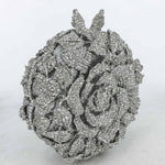 Load image into Gallery viewer, Boutique De FGG Round Rose Flower Crystal Clutch Purses for Women Formal Evening Bags Wedding Clutch Bag Party Handbags,Mini,Silver
