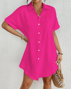 Bsubseach Women Swimsuit Coverup Shirt Dress Button Down Bathing Suit Cover Up Beachwear Hot Pink M
