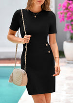 Load image into Gallery viewer, PRETTYGARDEN Womens Spring Dresses 2025 Summer Work Business Casual Bodycon Short Sleeve Sweater Cocktail Sheath Dress(Black,Small)
