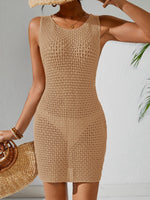 Load image into Gallery viewer, BreathSunny Womens Crochet Knit Swimsuit Cover Up Dress for Woman Summer 2026 Sexy Vacation Outfits Sleeveless Crew Neck Mesh Sheer Bathing Suit Hollow Out Mini Beach Dress Caramel Beige S
