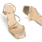Load image into Gallery viewer, Viciously Vixen Women's Strappy Kitten Heels Square Open Toe Sandals Party Wedding Ankle Strap Shoes, Gold, 9
