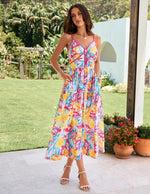 Load image into Gallery viewer, GRACE KARIN 2026 Women's Spaghetti Vacation Sundress Summer Beach Flowy Boho Floral Maxi Dresses with Pockets Orange White Floral M
