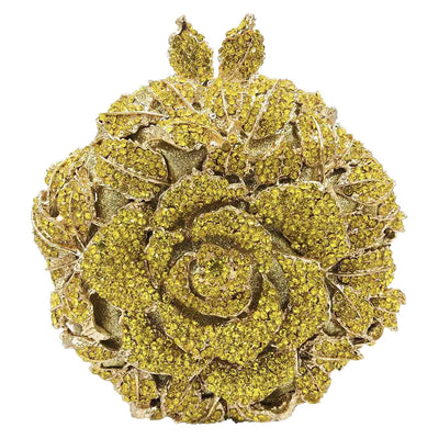 Boutique De FGG Round Rose Flower Crystal Clutch Purses for Women Formal Evening Bags Wedding Clutch Bag Party Handbags,Mini,Yellow