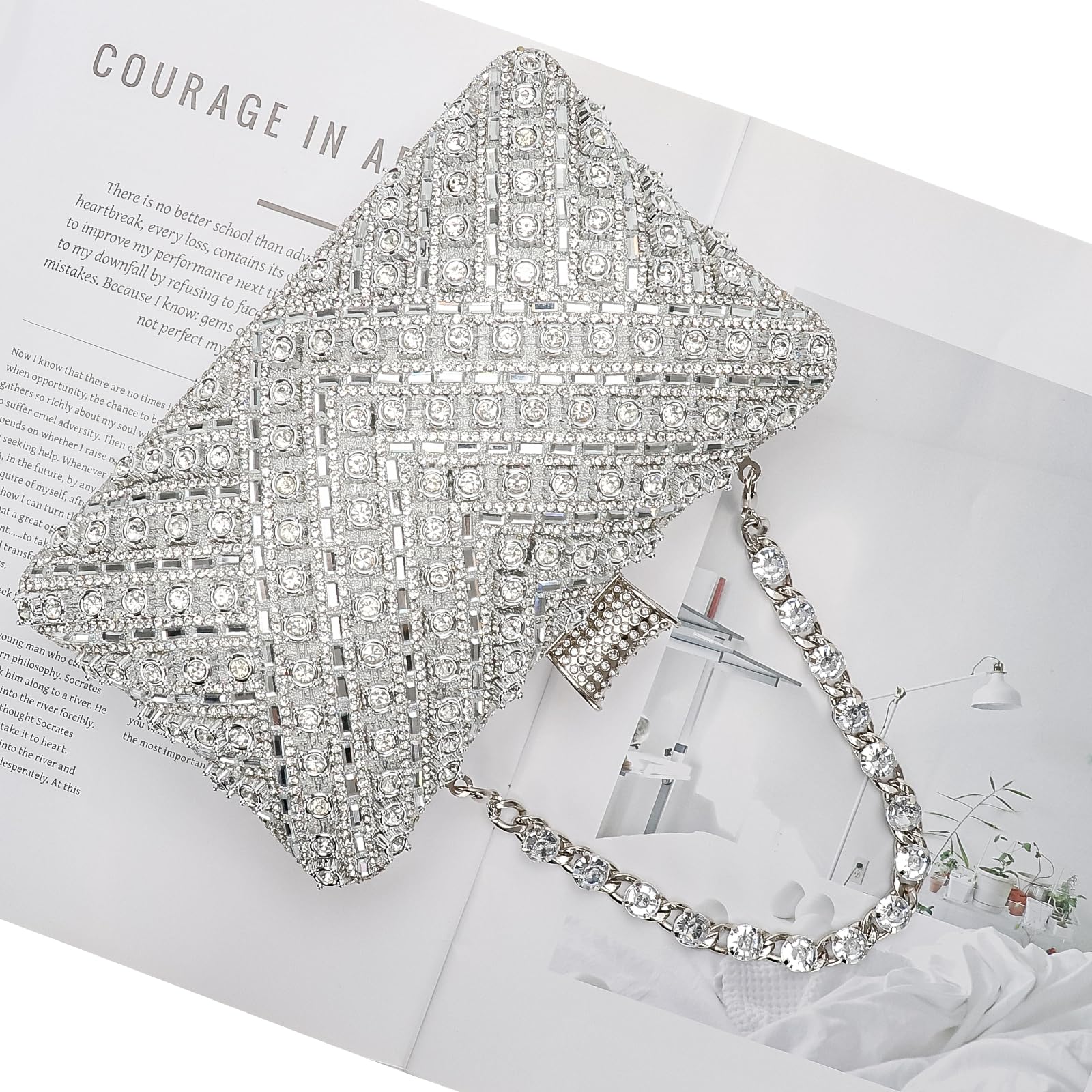 COAIMANEY Women Sparkly Rhinestone Clutch with Chains, Glitter Evening Handbag Purse Shoulder Bag for Wedding Party Prom