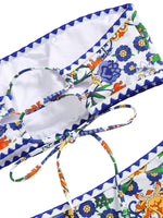 Load image into Gallery viewer, ZAFUL Women Strapless Textured Bandeau Bikini 2 Piece Swimwear Cheeky Solid Lace up Bathing Suits(7-Blue Yellow,M)
