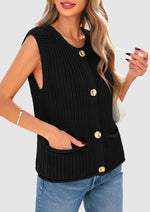 Load image into Gallery viewer, PRETTYGARDEN Women&#39;s Summer Sweaters Vest 2025 Sleeveless Button Down Cropped Pockets Chunky Knit Cardigan Trendy Tank Tops (Black,Medium)
