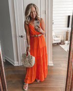 Load image into Gallery viewer, PRETTYGARDEN Women's Casual Summer Dress Spaghetti Strap Sleeveless High Waist Beach Long Maxi Sun Dresses (Orange,Medium)
