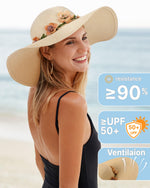 Load image into Gallery viewer, Beach Hats for Women, Wide Brim Sun Straw Hat for Women, Sun Hat UPF 50+ UV Protection
