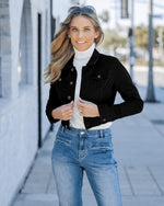 Load image into Gallery viewer, luvamia Women&#39;s Fashion Long Sleeve Denim Jean Jacket Black Cropped Denim Jacket True Black Size Medium
