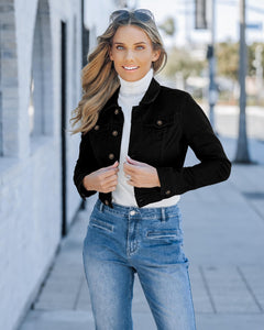 luvamia Women's Fashion Long Sleeve Denim Jean Jacket Black Cropped Denim Jacket True Black Size Medium