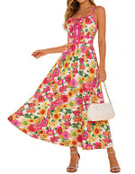 Load image into Gallery viewer, GRACE KARIN 2026 Women's Summer Maxi Floral Dress, Spaghetti Strap Tie Front Boho Sundress with Pockets, Pink Yellow M
