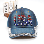Load image into Gallery viewer, Budsmile American USA Baseball Caps Rhinestone Bling Sparkle Independence Day 4th of July Hats Adjustable Patriotic Baseball Cap for Women Men Trucker Summer Sun Stars Stripes Ball Cap
