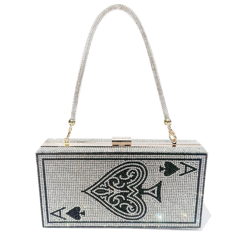 MAYIFDO Diamond Sliver Crystal Evening Bag Rhinestone Bling Handbags Ace of Spades Purses Poker Card Clutch For Party.