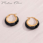 Load image into Gallery viewer, Milan Chiva Gold Hoop Earrings for Women 14k Gold Plated Huggie Earrings Enamel Chunky Statement Jewelry Gifts MCE-1005BK
