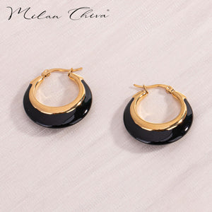 Milan Chiva Gold Hoop Earrings for Women 14k Gold Plated Huggie Earrings Enamel Chunky Statement Jewelry Gifts MCE-1005BK