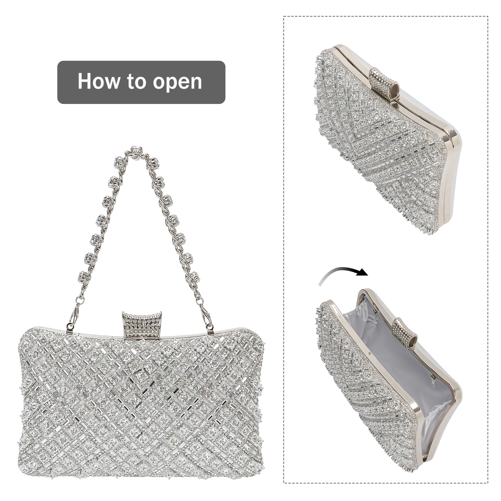 COAIMANEY Women Sparkly Rhinestone Clutch with Chains, Glitter Evening Handbag Purse Shoulder Bag for Wedding Party Prom