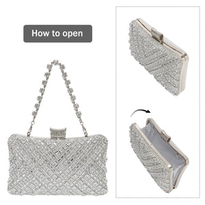 COAIMANEY Women Sparkly Rhinestone Clutch with Chains, Glitter Evening Handbag Purse Shoulder Bag for Wedding Party Prom