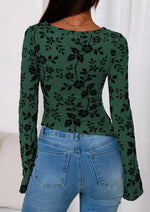 Load image into Gallery viewer, PRETTYGARDEN Women Long Sleeve Floral Mesh Tops Blouse 2025 Fall Trendy Boat Neck Ruched Fitted Shirt Going Out Date Outfits (Dark Green,Medium)

