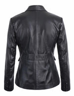 Load image into Gallery viewer, UGFashions Women Casual Lambskin Leather Blazer Jacket Women Classic 2-Button Long Sleeves Suit Style Leather Car Coat Black, XX-Large
