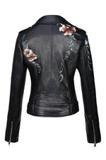 Load image into Gallery viewer, Bellivera Spring Faux Leather Jacket For Women Womens Long Sleeves Winter Faux Leather Embroidery Floral Zipper Jacket,Black1702020,Medium
