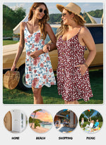 Load image into Gallery viewer, WNEEDU Women&#39;s Summer Spaghetti Strap Button Down V Neck Casual Beach Cover Up Dress with Pockets,Floral Red L
