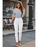 Load image into Gallery viewer, GRAPENT Business Casual Women's Clothing High Waist Tummy Control Jeggings Jeans High Waist Stretchy Pants Trendy Off White Medium Size 8 10
