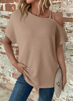 Load image into Gallery viewer, Dokotoo Womens Summer Off The Shoulder Tops for Women Waffle Knit Short Sleeve T-Shirts Casual Loose Elegant Cross Straps Lightweight Soft Solid Color Blouses Cute Trendy Fashion 2025 Khaki Small
