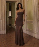 Load image into Gallery viewer, Curvphilo Strapless Bodycon Maxi Dress Women Double Lined Modal Mesh Formal Cocktail Party Wedding Guest Dress (Double Lined, US, Alpha, Medium, Regular, Regular, Chocolate Brown)
