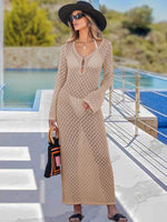 Load image into Gallery viewer, ANRABESS Womens Swimsuit Swim Crochet Cover Up 2025 Summer Knit Bathing Suit Sexy Swimwears Vacation Bodycon Beach Dress Khaki Medium
