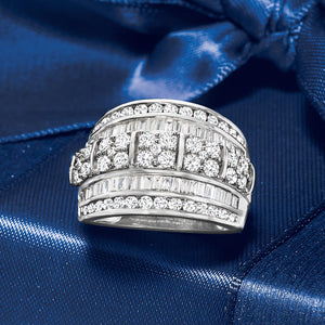 Ross-Simons 2.00 ct. t.w. Baguette and Round Diamond Multi-Row Ring in Sterling Silver. Size 5