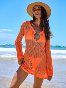 ANRABESS Women Beach Crochet Cover Ups Summer Knit Swimwear Mesh Bathing Suit Hollow Out Dress 2025 Vacation Swimsuit Orang