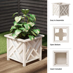 Load image into Gallery viewer, Lattice Design Planter Box - 14.75-Inch-Square Decorative Outdoor Flower or Plant Pot - Front Porch, Patio, and Garden Decor by Pure Garden (White)
