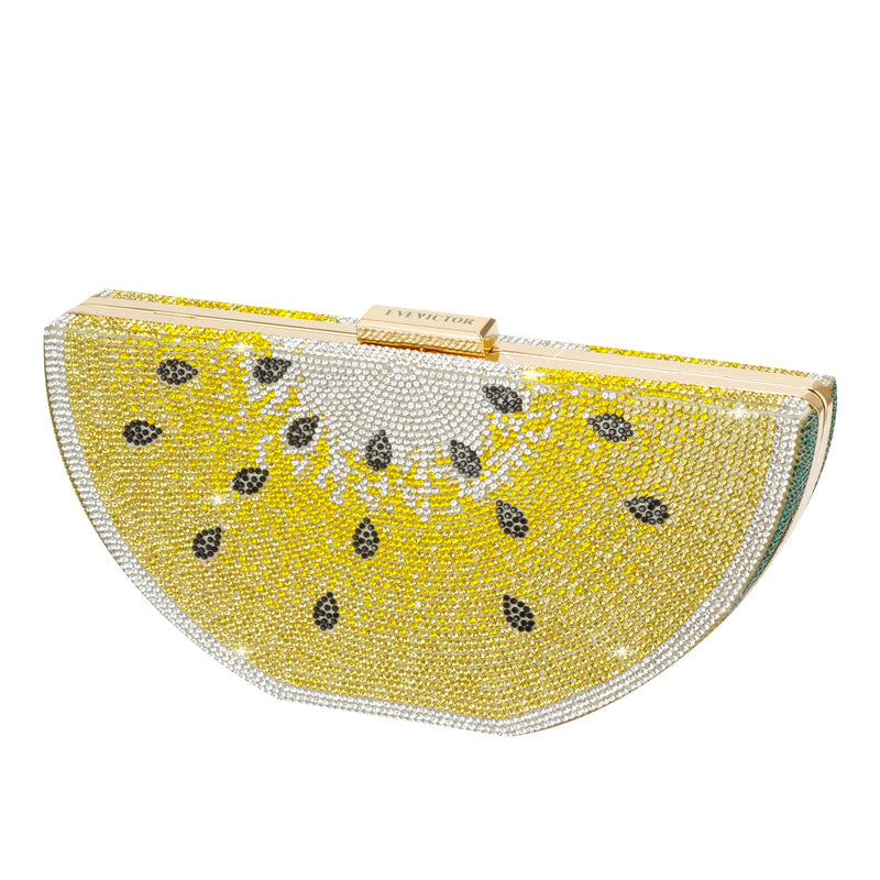 Evevictor Clutch Purse for Women, Crystal Evening Bag, Watermelon Shape Handbag, Rhinestone Money Hand Bag for Prom, Party, Date (Yellow)