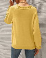 Load image into Gallery viewer, BTFBM Womens Sweaters Fall Winter Clothes 2025 Long Sleeve Button Down Ruffle Crew Neck Casual Knitted Pullover Tops(Solid Yellow, Small)

