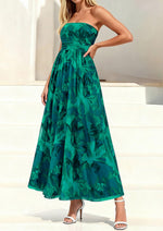 Load image into Gallery viewer, PRETTYGARDEN Women Strapless Maxi Dress 2026 Summer Floral Tube Top Ruched Beach Spring Wedding Guest Long Dresses (Floral Green,Medium)
